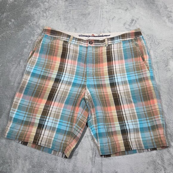 Tommy Bahama Other - Tommy Bahama Shorts Mens 38 Blue Tan Linen Blend Beachy Casual Resortwear